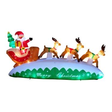 Imagem de Esquirla Papai Noel inflável de Natal com renas, em poliéster, para decoração de jardim no inverno, com LEDs embutidos, 3 metros de comprimento, versátil.