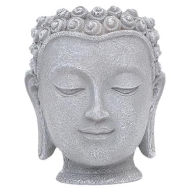 Imagem de Baoblaze Vaso de flores em forma de cabeça de Buda, organizador de presentes decorativo com furo de drenagem, peça central para mesa de escritório, Altura 11.2 Cm