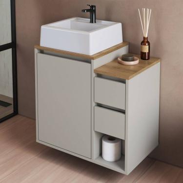 Imagem de Balcão Gabinete de Banheiro Suspenso 60 Bahamas 1 Porta e 2 Gavetas com Cuba Arenas