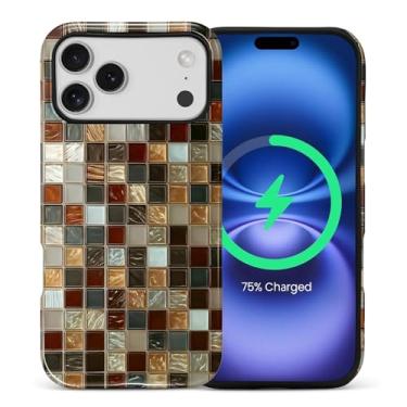Imagem de Kapadiy Capa magnética para iPhone 17 Pro Max, compatível com azulejo de mosaico MagSafe elegante design colorido híbrido de proteção dupla de silicone + capa de corpo inteiro à prova de choque de