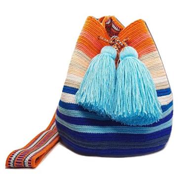 Imagem de Mochila WAYUU para mulheres, bolsa tejida original colombiana autêntica padrão de crochê Fairtrade Presente da Colômbia, Design 100 - Médio, Medium