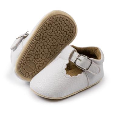 Imagem de Tênis Oxford para bebês meninos meninas couro PU sola de borracha macia antiderrapante infantil tornozelo mocassins First Walker, A03/branco, 12-18 Months Toddler