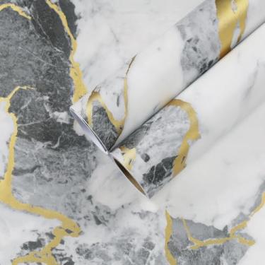 Imagem de CHIHUT Papel de contato de mármore branco dourado cinza 30,5 x 254 cm para bancadas à prova d'água autoadesivo papel de parede de bancada fosco líquido mármore vinil para cozinha Backsplash