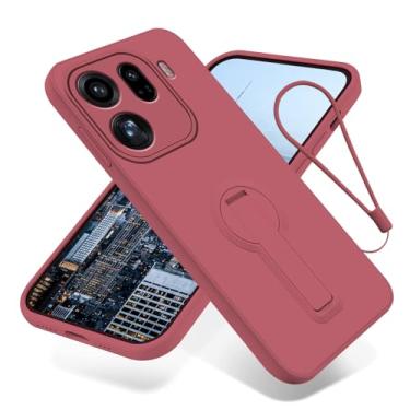 Imagem de Wousunly Compatível com Oppo Find X9 Pro, capa de silicone com cordão e suporte, capa de telefone para Find X9 Pro com suporte fino para capa protetora à prova de choque (camélia)