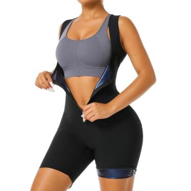 Imagem de Traje de sauna feminino que aumenta o suor, colete modelador de cintura com zíper, macacão elástico respirável para treino de corpo inteiro, tamanho P