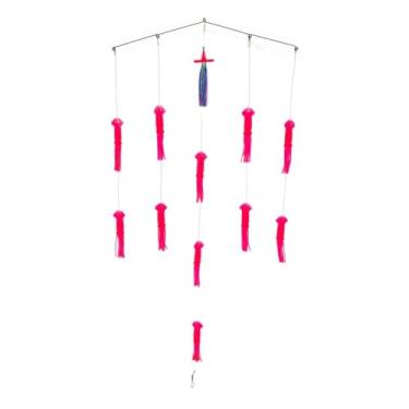 Imagem de MASTERPRO Teaser de pesca de barra espalhadora de lulas, equipamento de pesca de caça offshore, anéis 3/5 de aço inoxidável, lula de borracha verde ou rosa 7/11 com saco de malha lavável (rosa, 5