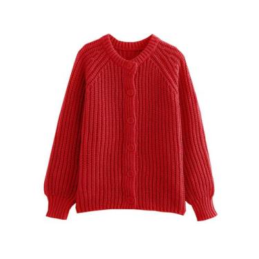 Imagem de Cardigã Watashi feminino casual de manga comprida, gola redonda, verme