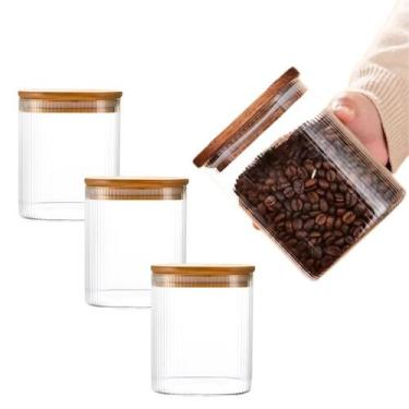Imagem de Jogo 3 Potes De Vidro Hermético Mantimento Tampa Bambu 700ml - CLICK H