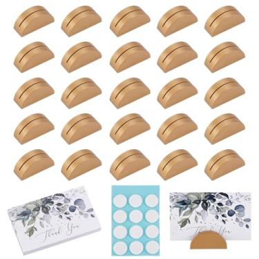 Imagem de AHANDMAKER 20 peças de porta-números de mesa dourados e 30 peças de cartões de agradecimento, porta-cartões de madeira, suportes de números de mesa pequenos para casamento, festa de aniversário