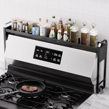 Imagem de Prateleira para temperos de cozinha sobre o fogão, prateleira para parte de trás do fogão, prateleira superior de fogão para organizador de temperos, prateleira sobre o forno, bancada, comprimento