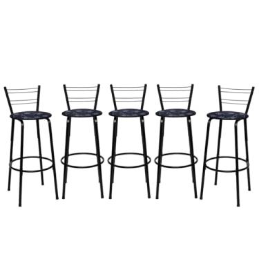Imagem de Banqueta Altas Flórida Estrutura Preta 70cm Para Balcão Cozinha, Bar, Bistrô, Americano Kit 05 Unidades - Itagold (Floral Preto)