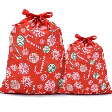 Imagem de Mshutbna Sacos de presente de Natal Sweet Candy 2 peças sacos de embrulho de tecido reutilizável com cordão para presentes de Natal, decorações de festa, lembrancinhas de feriado 16 x 12 30 x 25 cm