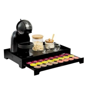 Imagem de Bandeja Decorativa Cantinho do Café, MDF e Acrílico, Caramelo, 50x30x8 cm, 1,5 kg, Acabamento Espelhado, 40 Cápsulas, Compatível com Nespresso/Dolce Gusto/Três Corações