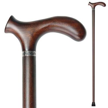 Imagem de YIVIYAR Bengala de caminhada de madeira para homens, mulheres e idosos, bengala de caminhada de madeira, auxílio à mobilidade, design clássico feito à mão com alça de aderência confortável, bastão de