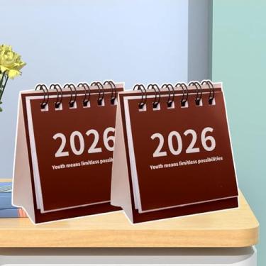 Imagem de 2 peças, mini calendário de mesa 2026, organizador de agenda mensal com cores vivas para escritório em casa, agendamento diário e planejamento anual (vermelho, 7,5 x 6,5 cm)