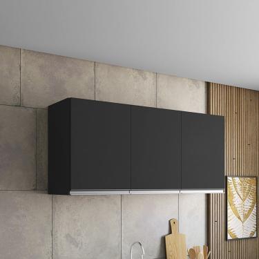 Imagem de Armário Aéreo P/ Cozinha Maya A03 120cm 3 Portas Cor Preto Fosco