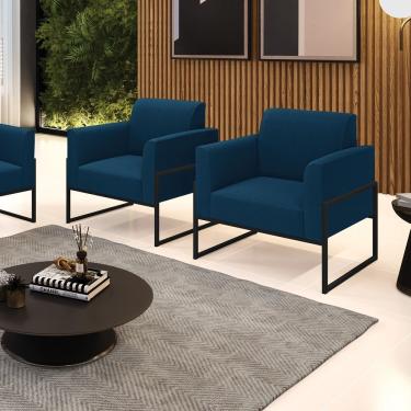 Imagem de Poltrona Sala Estar Industrial Alta Preto Kit 2 Marisa Bouclê Cor Azul
