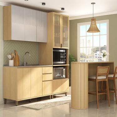 Imagem de Cozinha Compacta 100% Mdf 4 Pçs Bancada E Torre Quente 190cm Carvalho Uv-cinza Cristal Pet