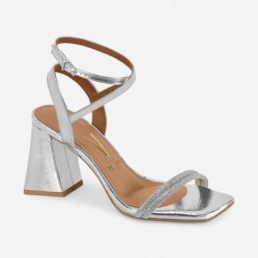 Imagem de Sandália Vizzano Salto Bloco Metalizada Com Strass Prata, Prata, Branc