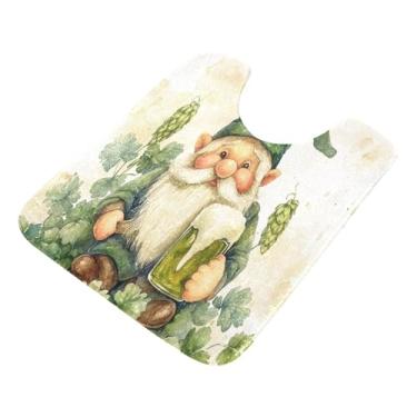 Imagem de Burbuja Tapete de banheiro de cerveja St. Patrick Gnomo, tapete de banho absorvente de pelúcia macio, base antiderrapante para piso de banheiro, oval em forma de U