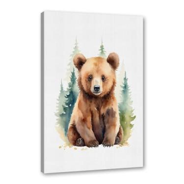 Imagem de Arte de parede de berçário botânico fofo safári floresta nebulosa urso coelho raposa lobo guaxinim cervo girafa zebra tigre aquarela decoração de quarto infantil (SKU2,40.6x50.8 cm = (40x50cm