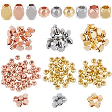 Imagem de Beebeecraft 1 caixa 180 peças ouro 18K e contas de latão banhado a longo prazo redondo losango cubo espaçador contas para fazer joias DIY