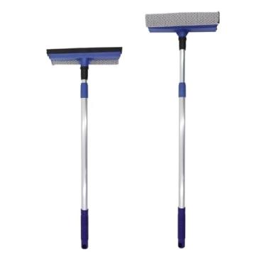 Imagem de Rodo Limpa Vidros Profissional com Cabo Extensor Retrátil, Esponja e Borracha, Alumínio, 20cm, Azul