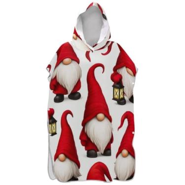 Imagem de Joisal Poncho de surfe trocador de roupão para toalha de praia com capuz Adul impressão absorvente homens mulheres poncho com capuz bonito gnomos de Natal branco