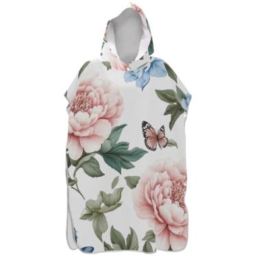 Imagem de Joisal Poncho de surfe reutilizável para trocador adulto toalha de banho com capuz bonito azul rosa peônia flores ponchos adultos para mulheres