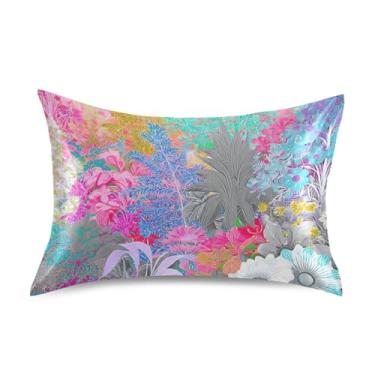 Imagem de Capas de almofadas padrão King Queen lindas plantas florais cinza cetim fronhas legais arte fofa decoração travesseiro decoração king size 101,6 cm x 50,8 cm