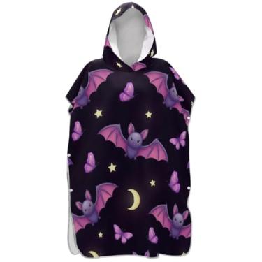 Imagem de Joisal Poncho de surfe para adultos trocador de roupa de praia com capuz toalha de banho vestível homens mulheres poncho com capuz bonito roxo morcegos preto