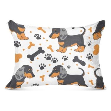 Imagem de Capa de almofada fofa de cachorro Dachshund branca felpuda com zíper para fronha padrão Queen King capa de travesseiro de cama fofa, tamanho king, 50,8 cm x 101,6 cm