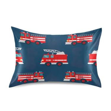 Imagem de Capas de almofada padrão padrão de caminhões de bombeiros vermelhos de desenho animado azul King Queen fronhas refrescantes para cabelo e pele King Size 101,6 cm x 50,8 cm