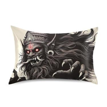 Imagem de Fronhas de cetim da besta mítica preta sombra floral refrescante padrão King Queen travesseiros chinelos animal floral confortável roupa de cama queen size 76.2 cm x 50.8 cm