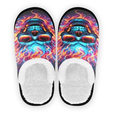 Imagem de Joisal Chinelos femininos portáteis Tie Dye Dragonflies para casa, chinelos de viagem para avião 35-45, Caveira flamejante, 9-12 US Women/9-12 US Men