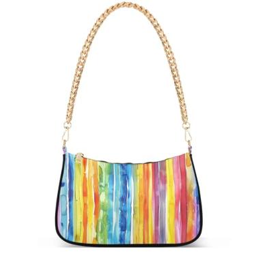 Imagem de Ovos de Páscoa coelho prado bolsas fofas mulheres Hobo festa bolsa feminina pequena bolsa de ombro fofa desenho animado pequena, Listras verticais em aquarela