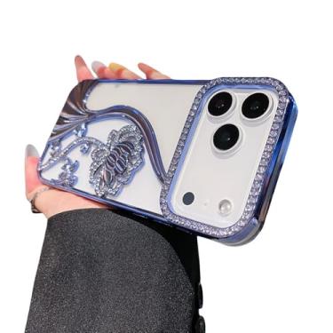 Imagem de Capa transparente com flores de strass brilhantes para iPhone 17, 16, 15, 14, 13, 12, 11 Pro Max e Air Plus, com moldura reforçada, cor azul Sierra, compatível com iPhone 12 Pro Max.