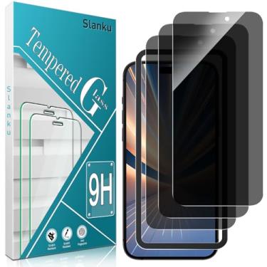 Imagem de Slanku Pacote com 3 protetores de tela de privacidade para iPhone 15 com moldura de instalação, [antiespião], [vidro temperado privado], cobertura total, compatível com capas