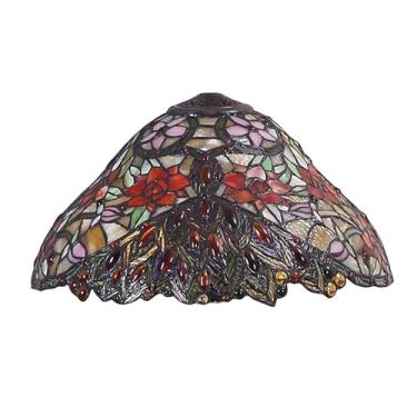 Imagem de Cúpula de Abajur Tiffany de Reposição, Cúpula de Vidro Colorido Estilo Rosa de 40 cm, Capa de Luz com Design Antigo de Flores e Contas de Vidro, Apenas para Abajur de Mesa, Abajur de Chão, L