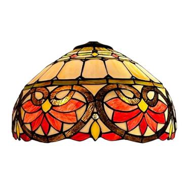 Imagem de Cúpula de abajur barroca Tiffany de 40 cm (16 polegadas) em vitral, cor vintage amarelo-bege âmbar, ideal para luminárias de mesa, de chão, pendentes e de teto. Modelo B3.