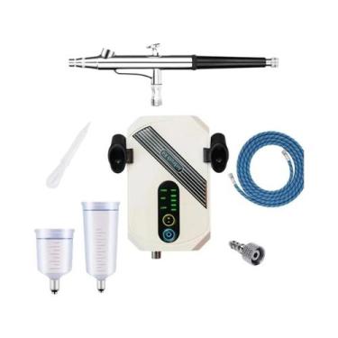 Imagem de Kit De Aerógrafo De Ação Dupla 30PSI Com Compressor Redutor De Ruído, 