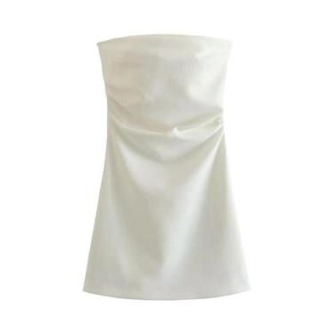 Imagem de Vestido Curto Casual Feminino Com Plissado E Ajuste Slim, Estilo Europ
