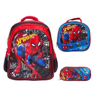 Imagem de Kit Mochila Infantil De Costa Spider Man 3D Lancheira Estojo - TOYS 2U