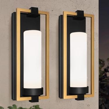 Imagem de ALVIME LIGHTING Luminária De Parede Externa Moderna Alvime, Luzes Externas À Prova D'Água, Lanterna Para Varanda E Pátio, Lâmpadas Douradas Entrada, Garagem, Casa, Porta Da Frente, Varanda, Base E26