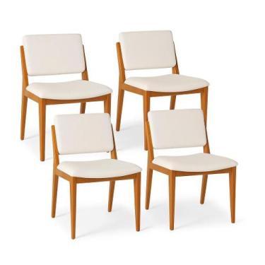 Imagem de Kit 4 Cadeiras Madeira Maciça Encosto e Assento Estofado Uganda - Maci