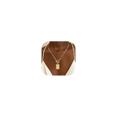 Imagem de Colar de ouro grosso para mulheres, moderno, não manchado, banhado a ouro 14K, corrente de clipe de papel, colar com pingente de cruz e pérola, coração, olho turco, trevo, espiral, presente de