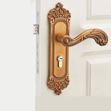 Imagem de PXNQMTJM Fechadura de porta antiga interna liga de zinco maçanetas de madeira maciça ferragem preta fechadura de porta de apartamento hardware fechadura de encaixe (B_50MM)