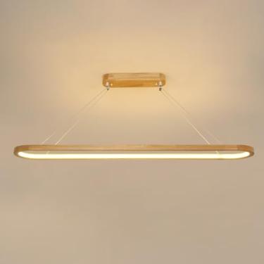 Imagem de Luminária pendente linear de anel longo, luminária de suspensão ultrafina de madeira com cúpula de acrílico, lustre para iluminação de restaurantes, luminárias pendentes LED modernas, luminá