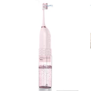 Imagem de Escova bucal portátil com escova de dentes elétrica, kit de limpeza de dentes 2 em 1, combo de escova de dentes elétrica e fio dental, irrigador bucal de água para viagens e casa (rosa)