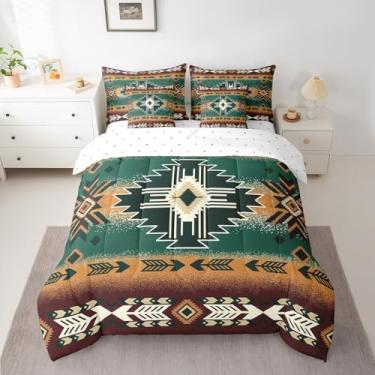 Imagem de Feelyou Conjunto de cama de 7 peças geométrico do sudoeste, nativo do sudoeste, inclui edredom, conjunto de lençol, fronhas e fronhas, cama moderna em uma bolsa, decoração ocidental respirável